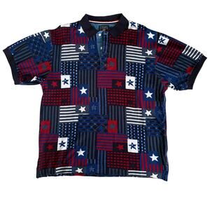 VTG Chaps Ralph Lauren Polo Shirt Patriotic Star Stripe Cowboy Patchwork US Flag